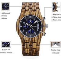 Thumbnail for Bewell W109D Chronograph Zebra Sandalwood Watch