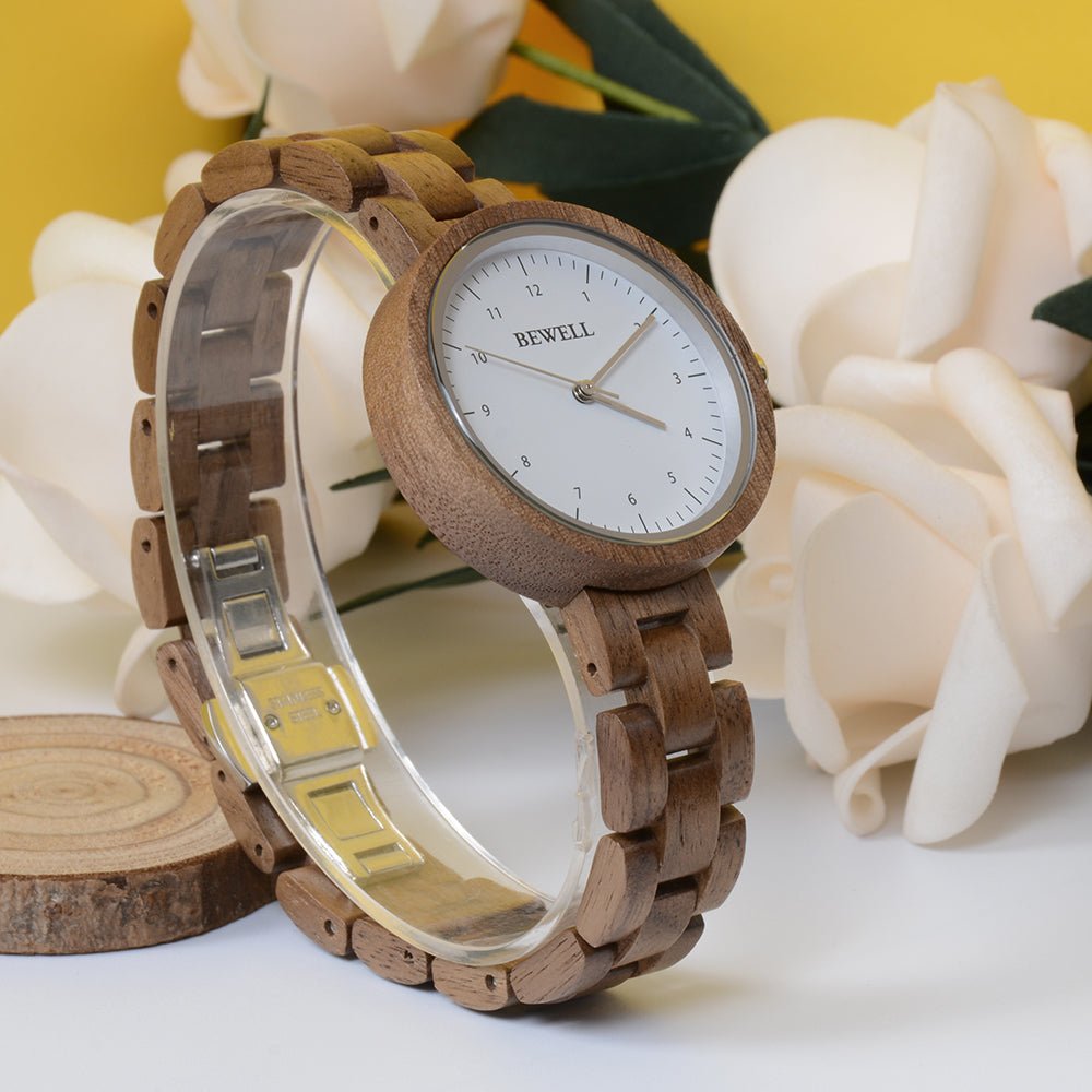 Bewell 174AL Ladies Black Walnut Wood Watch