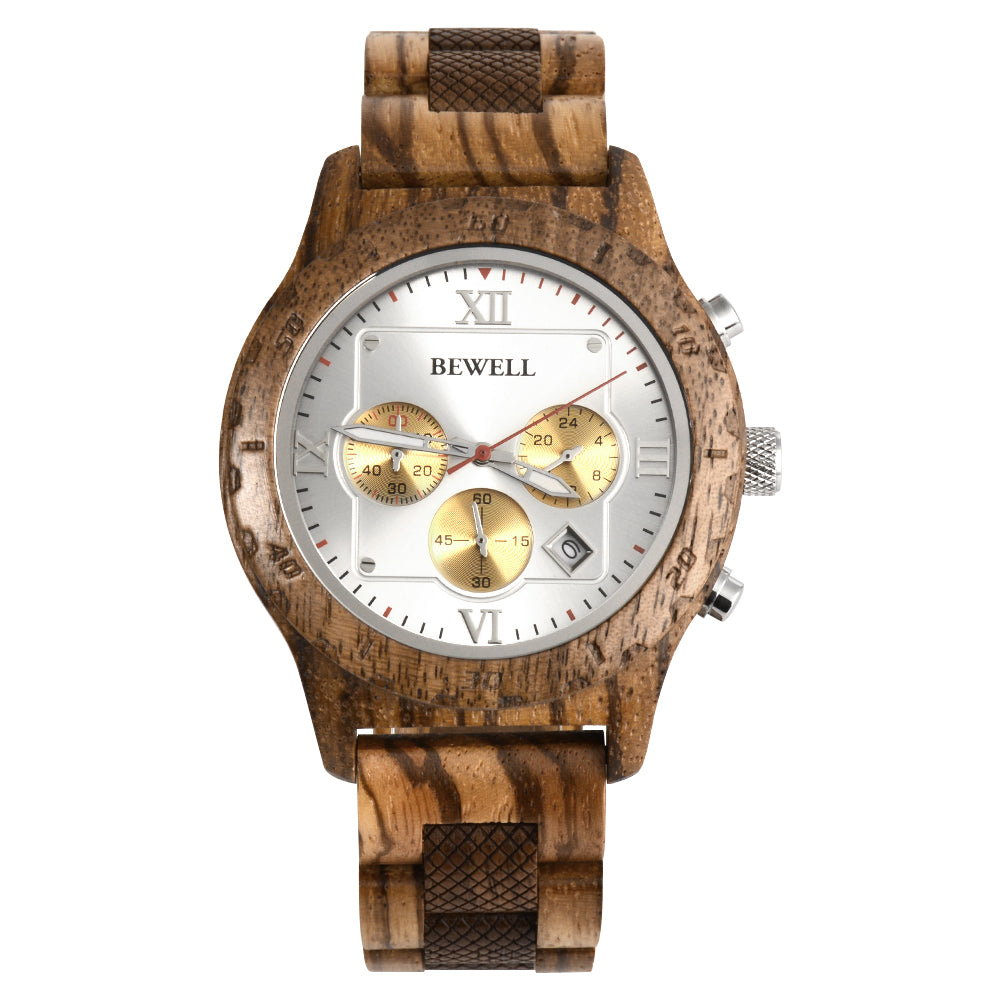 Bewell 180AG Zebra with Walnut Wood Watch