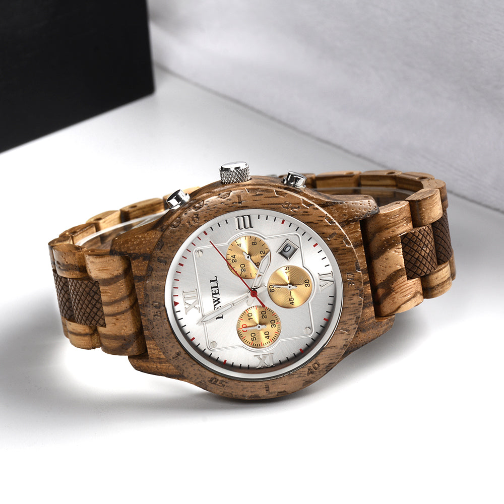 Bewell 180AG Zebra with Walnut Wood Watch