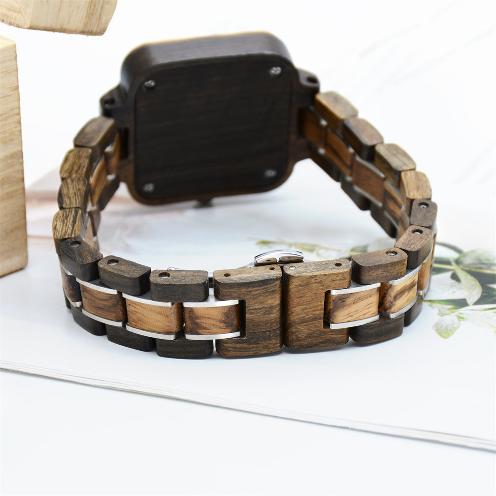 Bewell W185AL Ladies Walnut with Zebra Wood Watch