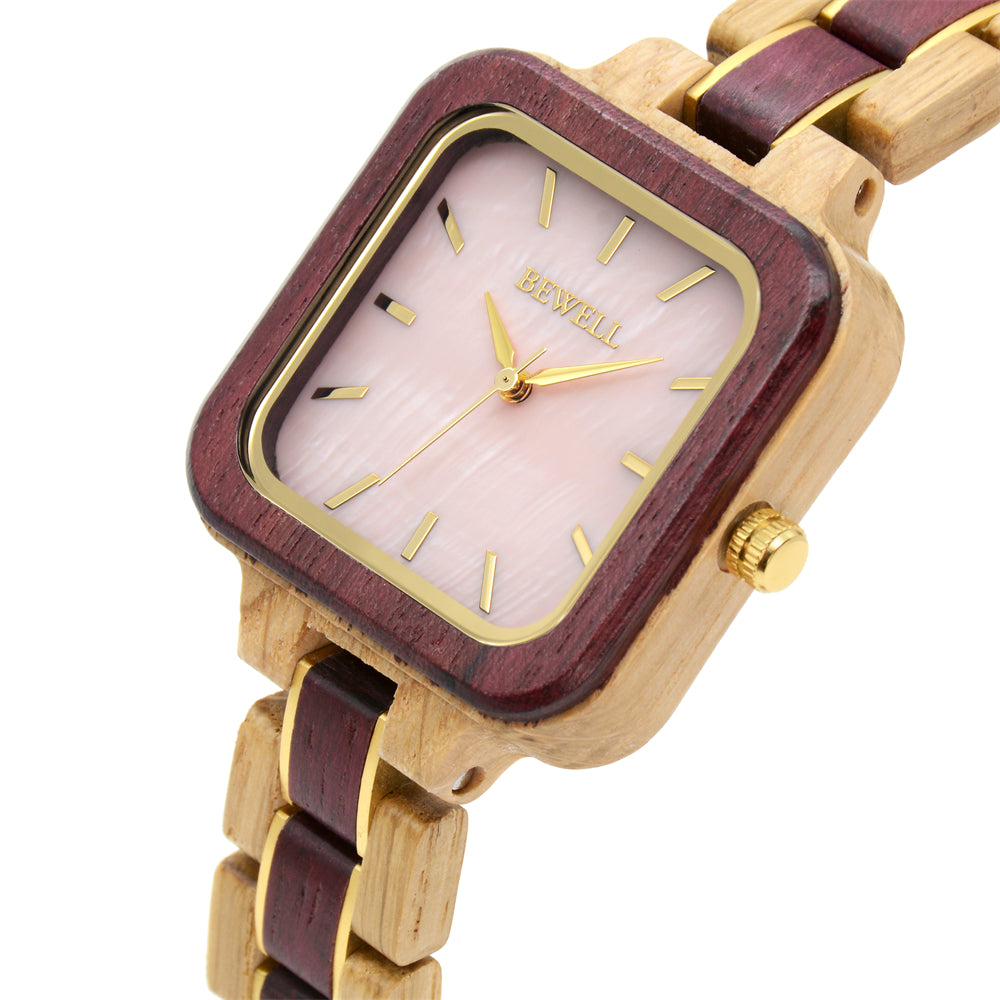 Bewell W185AL Ladies Oak with Purple Heart Wood Watch