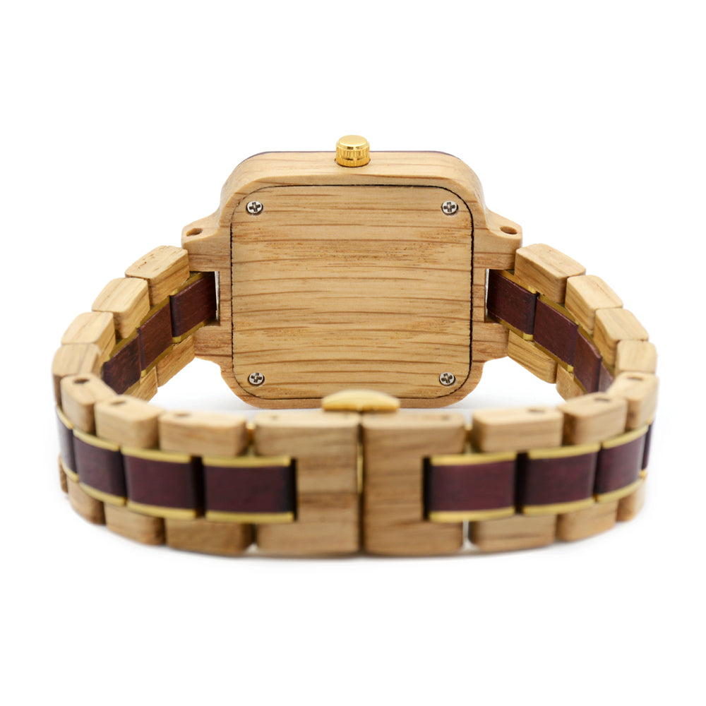 Bewell W185AL Ladies Oak with Purple Heart Wood Watch