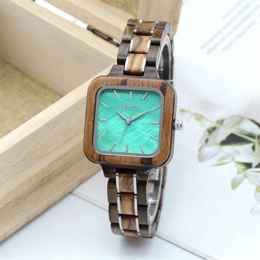 Bewell W185AL Ladies Walnut with Zebra Wood Watch