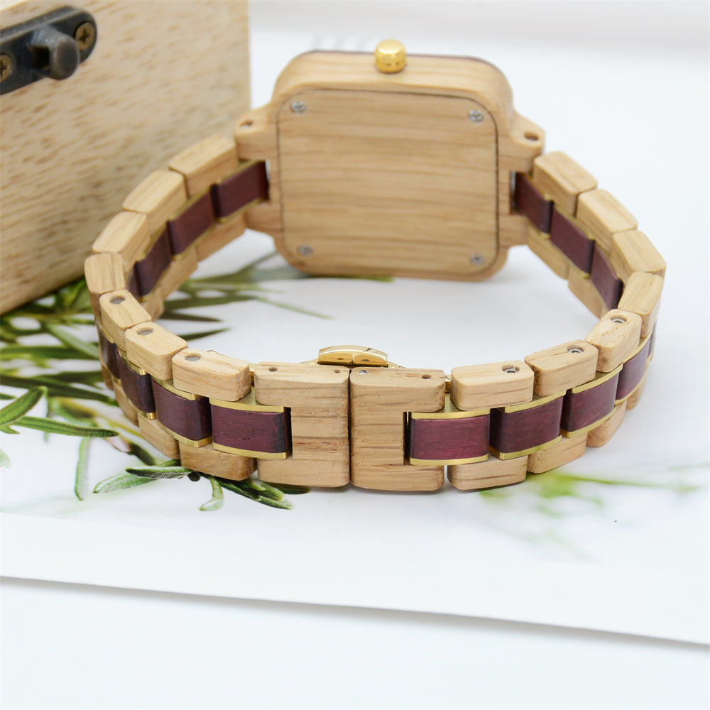 Bewell W185AL Ladies Oak with Purple Heart Wood Watch