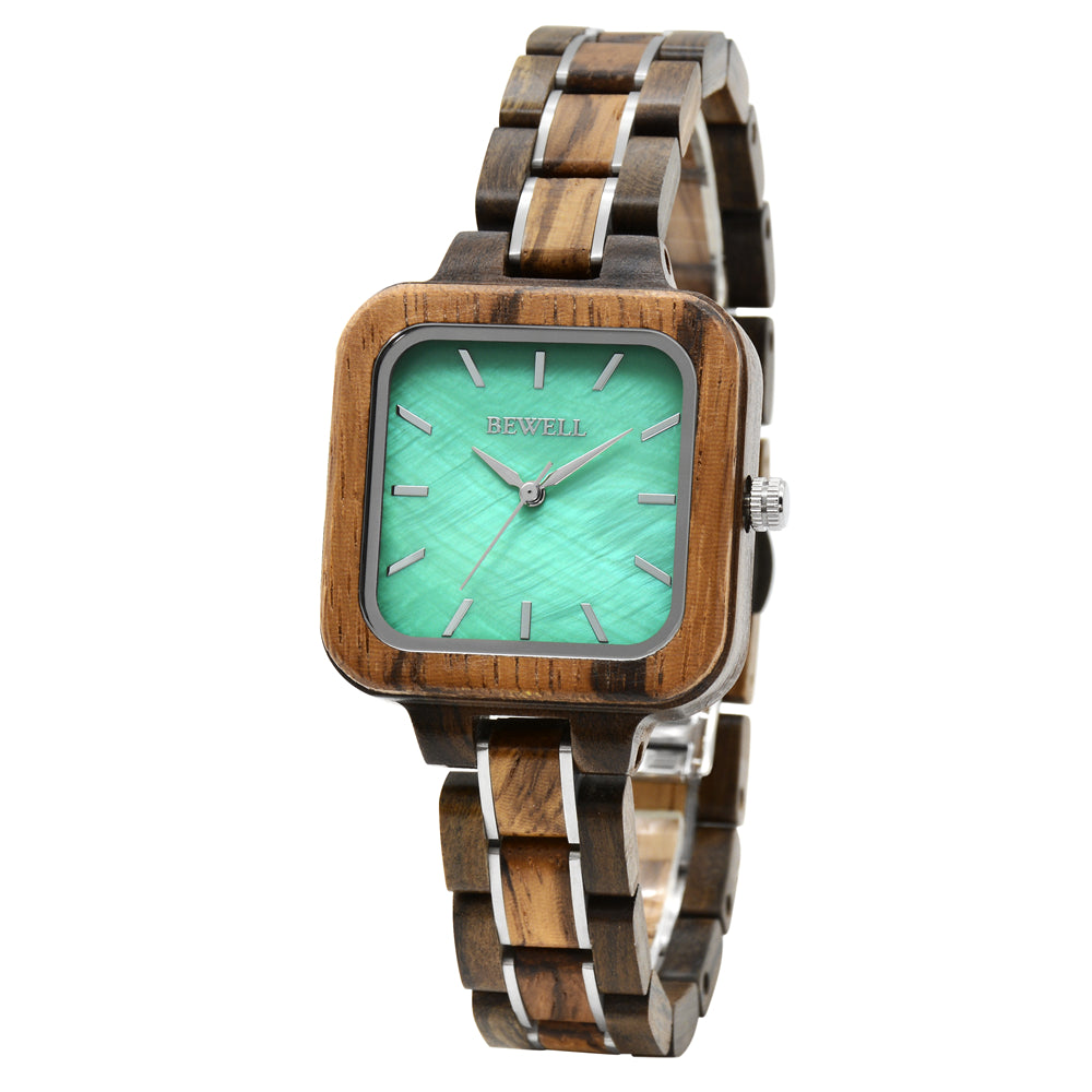 Bewell W185AL Ladies Walnut with Zebra Wood Watch