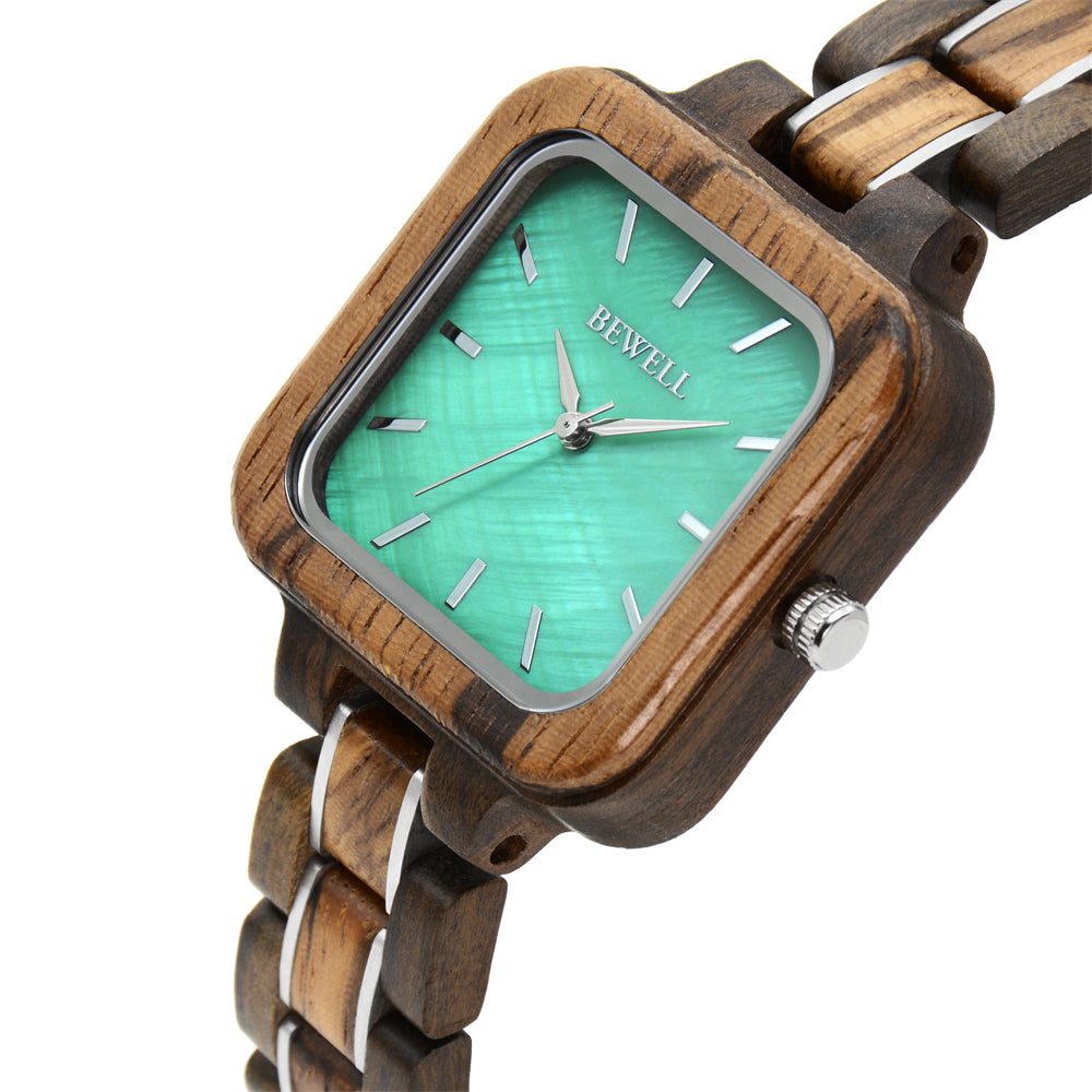 Bewell W185AL Ladies Walnut with Zebra Wood Watch