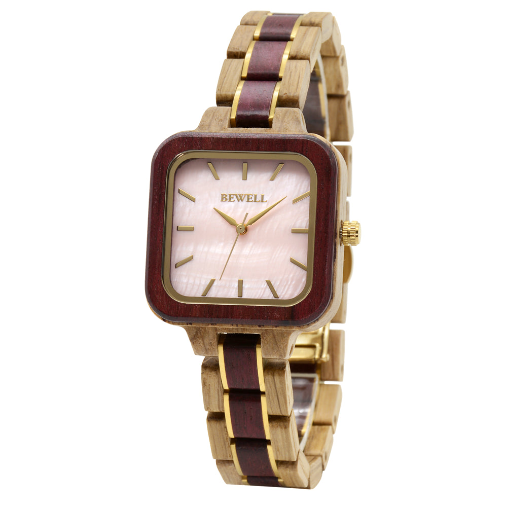 Bewell W185AL Ladies Oak with Purple Heart Wood Watch