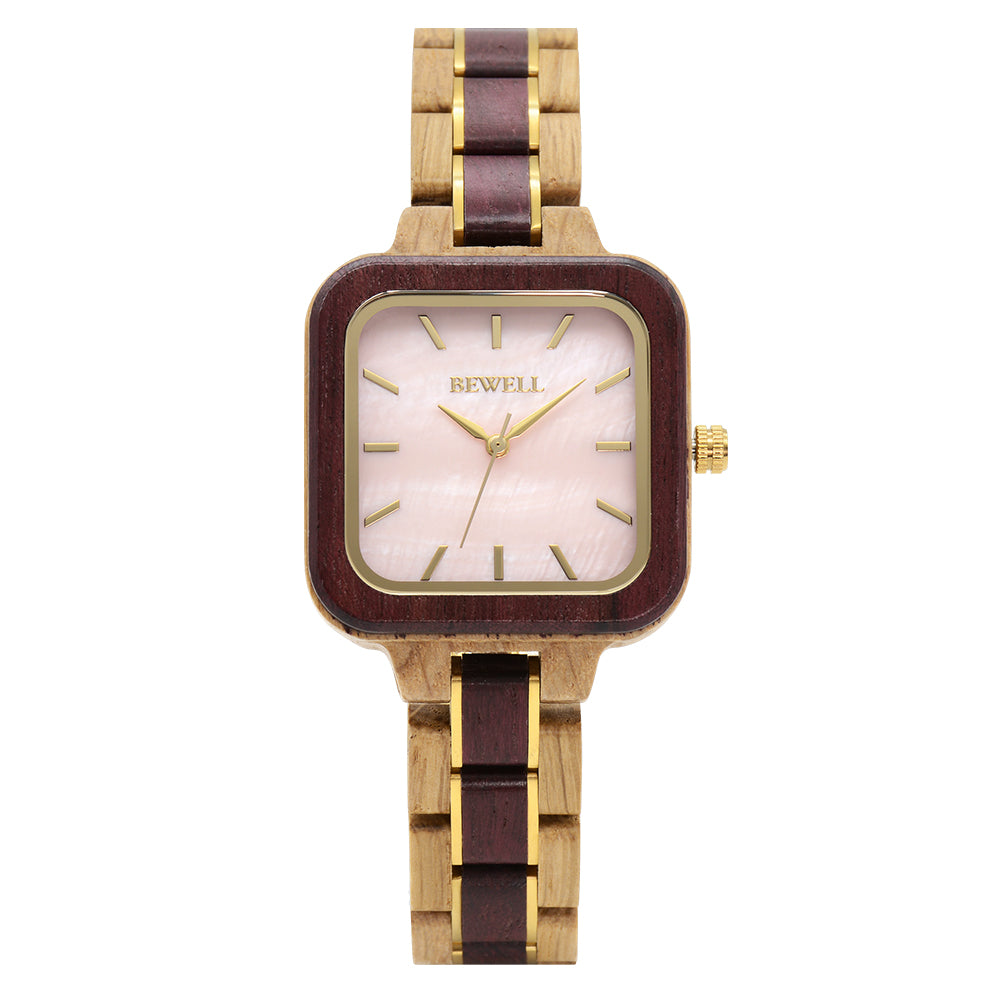 Bewell W185AL Ladies Oak with Purple Heart Wood Watch