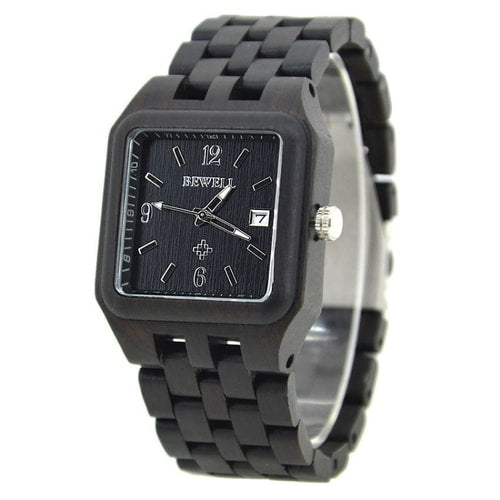 Bewell 111A Ebony Square Wood Watch