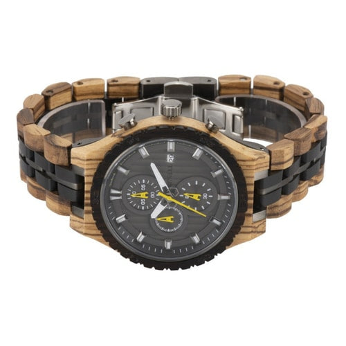 Bewell Chronograph Zebra Wood And Stainless Steel Watch