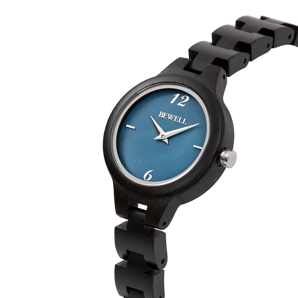 Bewell 150A Ebony Wood Watch - Mother of Pearl Dial