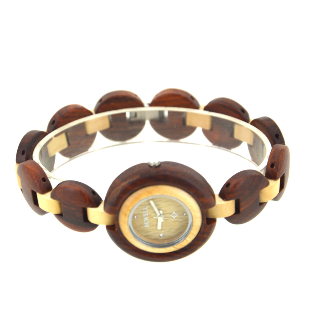 Bewell W101A Ladies Red Sandalwood & Maple Wood Watch