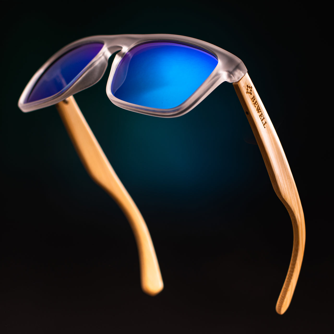 Wayfarer Style Maple Frame and Blue Lens Wood Sunglasses