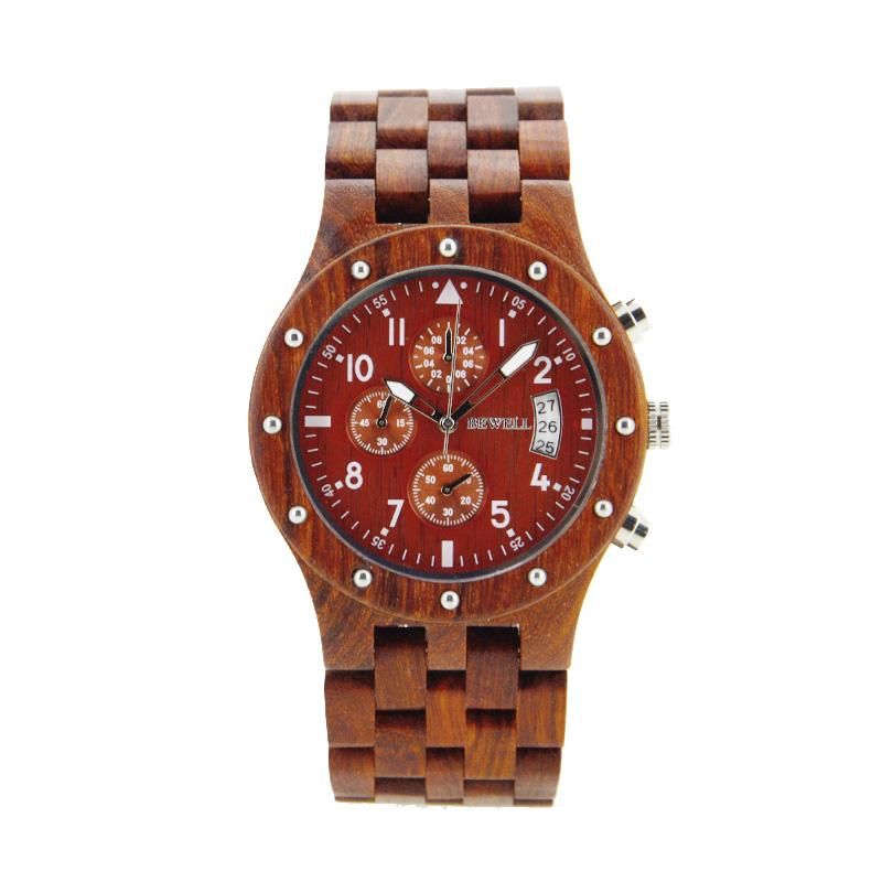 Bewell Chronograph Bamboo Red Sandalwood Wood Watch