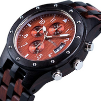 Thumbnail for Bewell W109D Chronograph Red & Black Sandalwood Watch