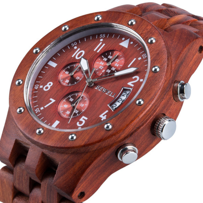Bewell W109D Chronograph Red Sandalwood Watch