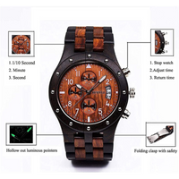 Thumbnail for Bewell W109D Chronograph Red & Black Sandalwood Watch