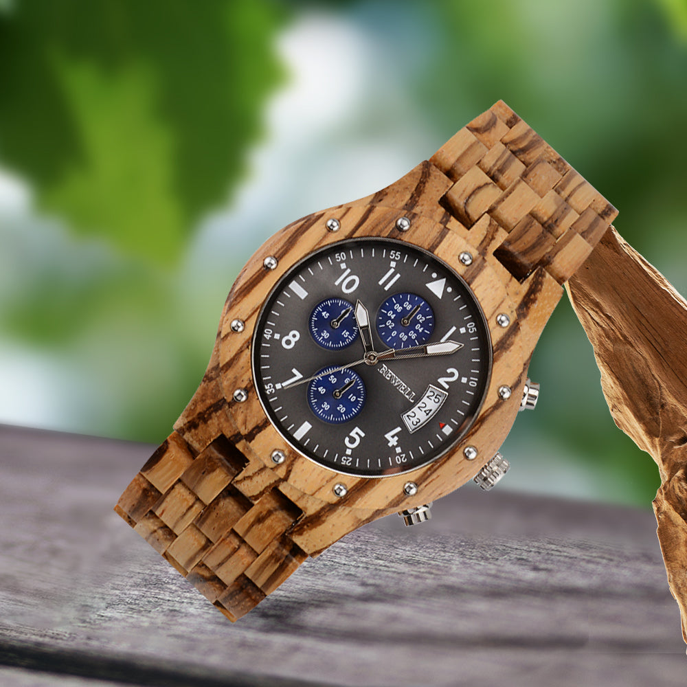 Bewell W109D Chronograph Zebra Sandalwood Watch