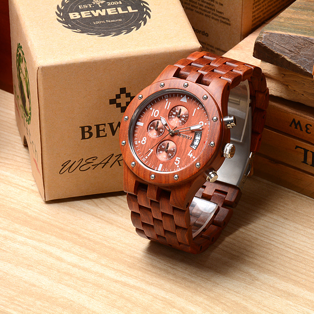 Bewell W109D Chronograph Red Sandalwood Watch