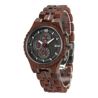 Thumbnail for Bewell Chronograph Red Sandalwood Wood And Gun Black Stainless Steel Watch
