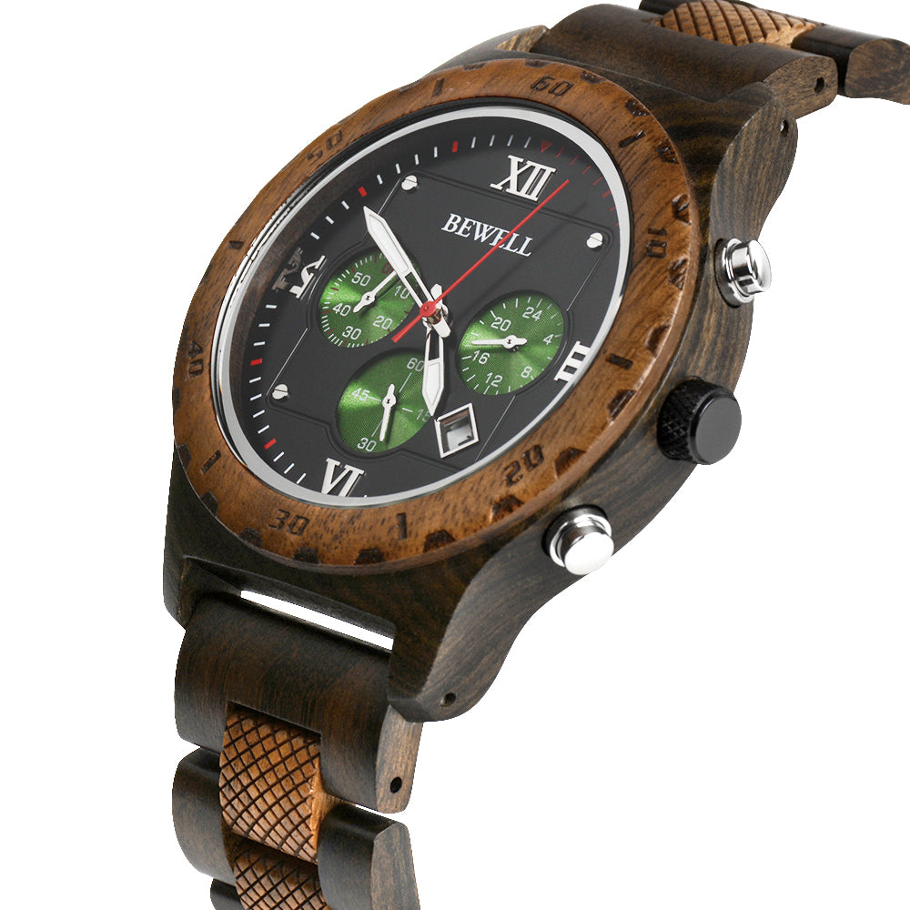 Bewell 180AG Ebony with Chocolate Wood Watch