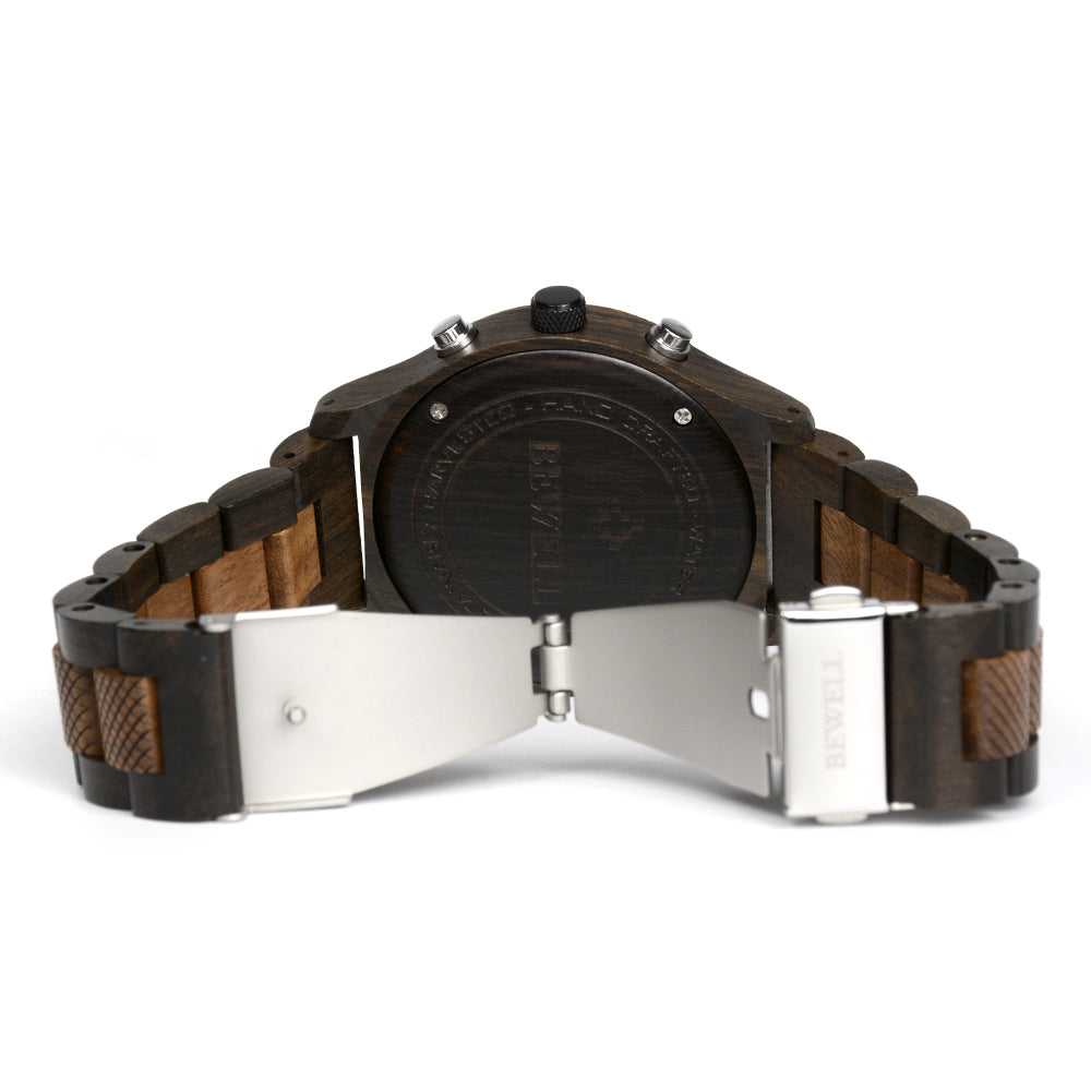 Bewell 180AG Ebony with Chocolate Wood Watch