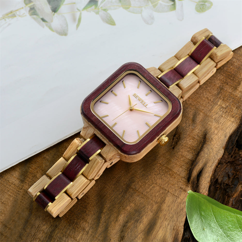 Bewell W185AL Ladies Oak with Purple Heart Wood Watch