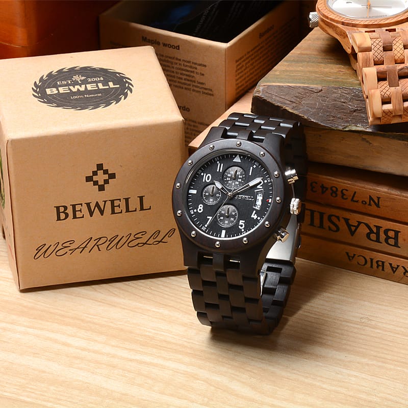 Bewell W109D Chronograph Black Sandalwood Watch