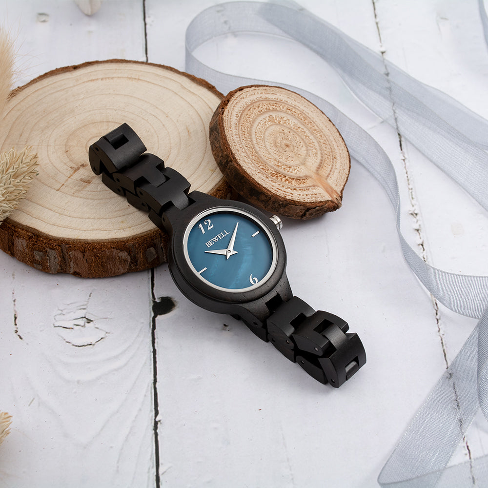 Bewell 150A Ebony Wood Watch - Mother of Pearl Dial