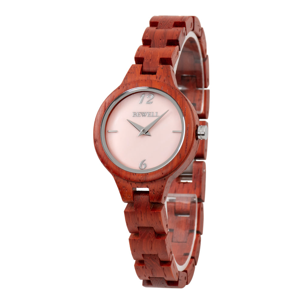 Bewell 150A Red Sandalwood Wood Watch - Mother of Pearl Dial