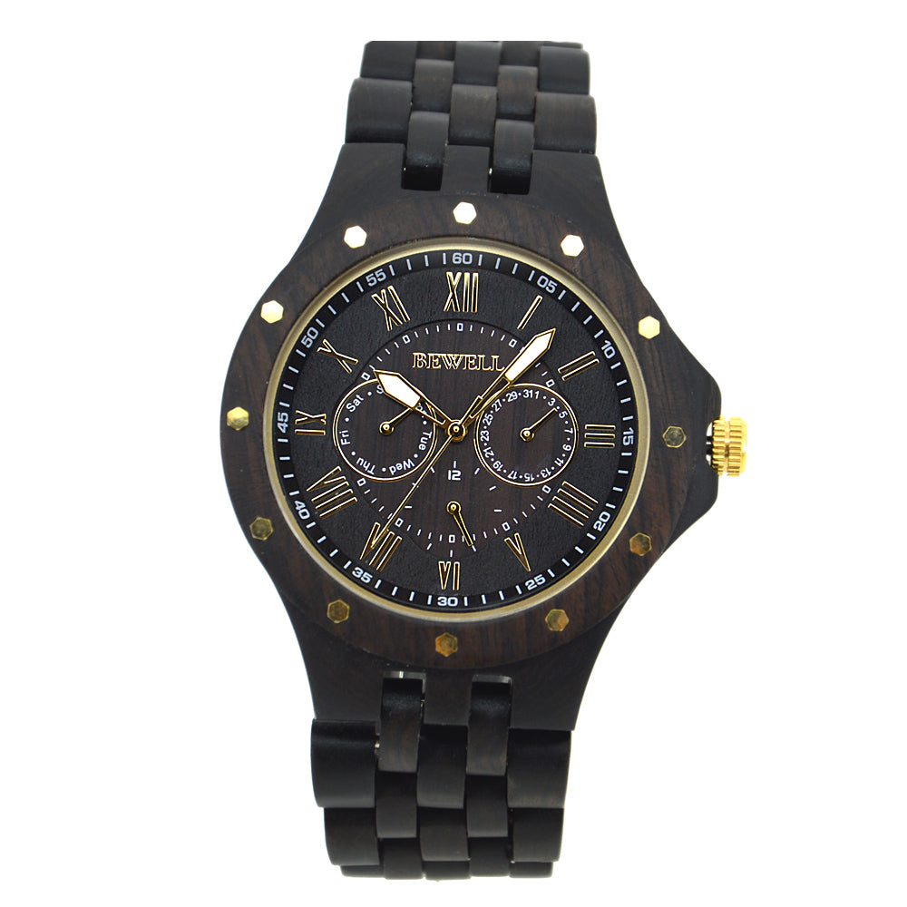 Bewell Chronograph Bamboo Ebony Wood Watch