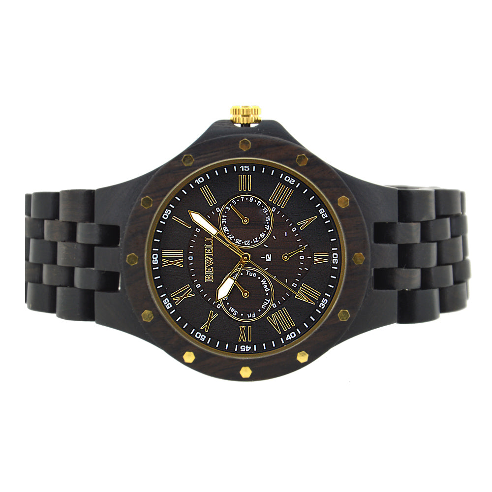 Bewell Chronograph Bamboo Ebony Wood Watch