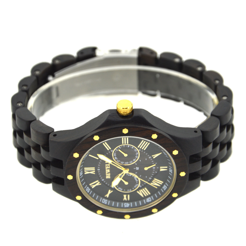 Bewell Chronograph Bamboo Ebony Wood Watch