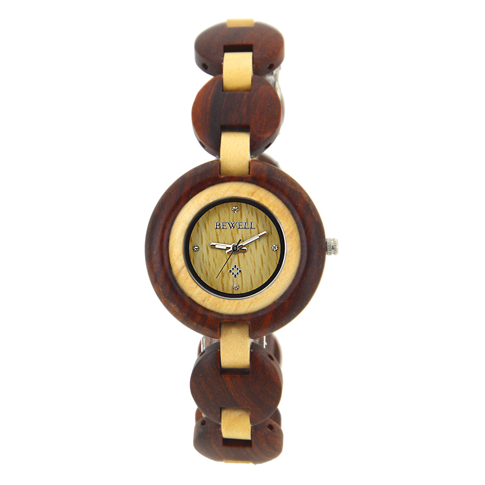 Bewell W101A Ladies Red Sandalwood & Maple Wood Watch