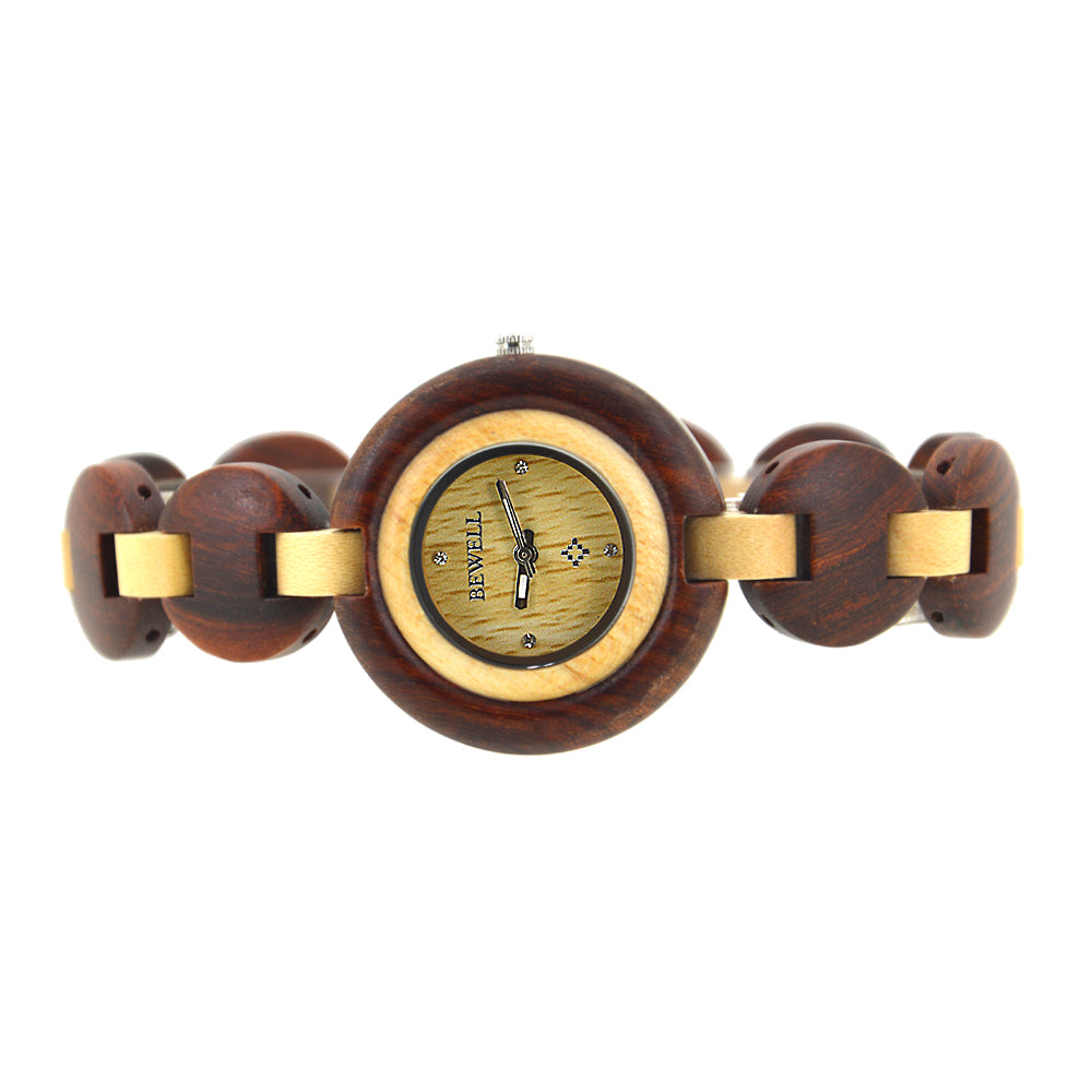 Bewell W101A Ladies Red Sandalwood & Maple Wood Watch