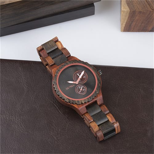 Bewell 154A Classic Red & Black Sandalwood Watch